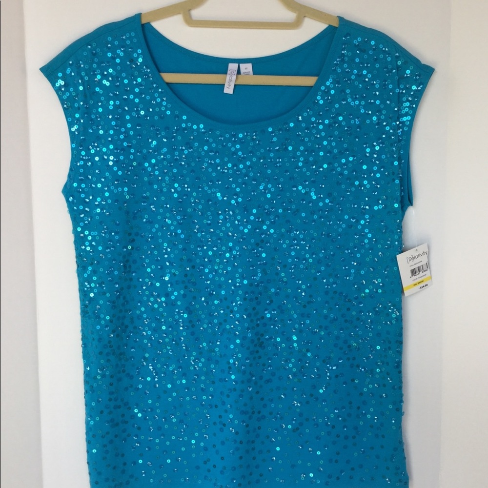 Relativity Sequin Covered Short Sleeve Top